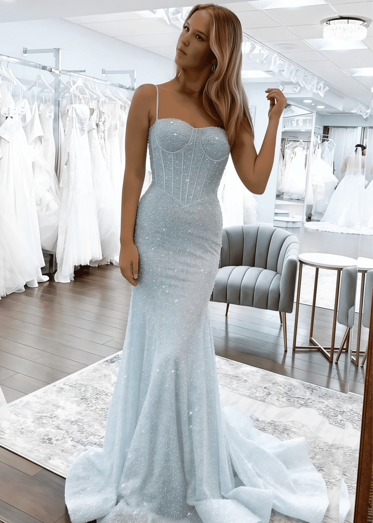 Novia | Sparkly Mermaid Light Blue Long Prom Dress - Price #price_variant_lowest# - Light Blue - PromDressClub