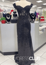 Ophelia |Black Long Prom Dresses Near Me With Mermaid Off The Shoulder Sequins - Price #price_variant_lowest# - Black - PromDressClub