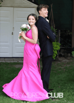 Pamela |Hot Pink Long Prom Dresses Near Me With atin Backless Mermaid V Neck Bow - Price #price_variant_lowest# - Hot Pink - PromDressClub