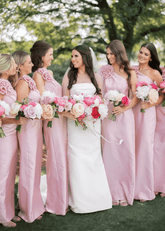 Polly | Sheath Column 3D Flower Light Pink Satin Long Bridesmaid Dress - Price #price_variant_lowest# - Light Pink - PromDressClub