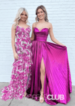 Regina |Fuchsia Metallic Long Prom Dresses Websites With A Line Sweetheart Pleated Slit - Price #price_variant_lowest# - Fuchsia - PromDressClub