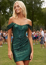 Remarkable Arriva Emerald Green Hoco Dress Off the Shoulder - Sparkle Your Homecoming Night - Emerald Green - PromDressClub