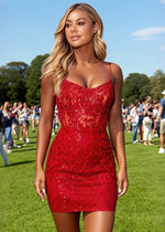 Romantically Speaking Sequin Short Pink Grad Dresses That Spark Confidence - Red - PromDressClub