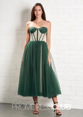 Salome |Green Long Prom Dresses Stores Near Me With A Line Strapless Puffy Tulle - Price #price_variant_lowest# - Green - PromDressClub