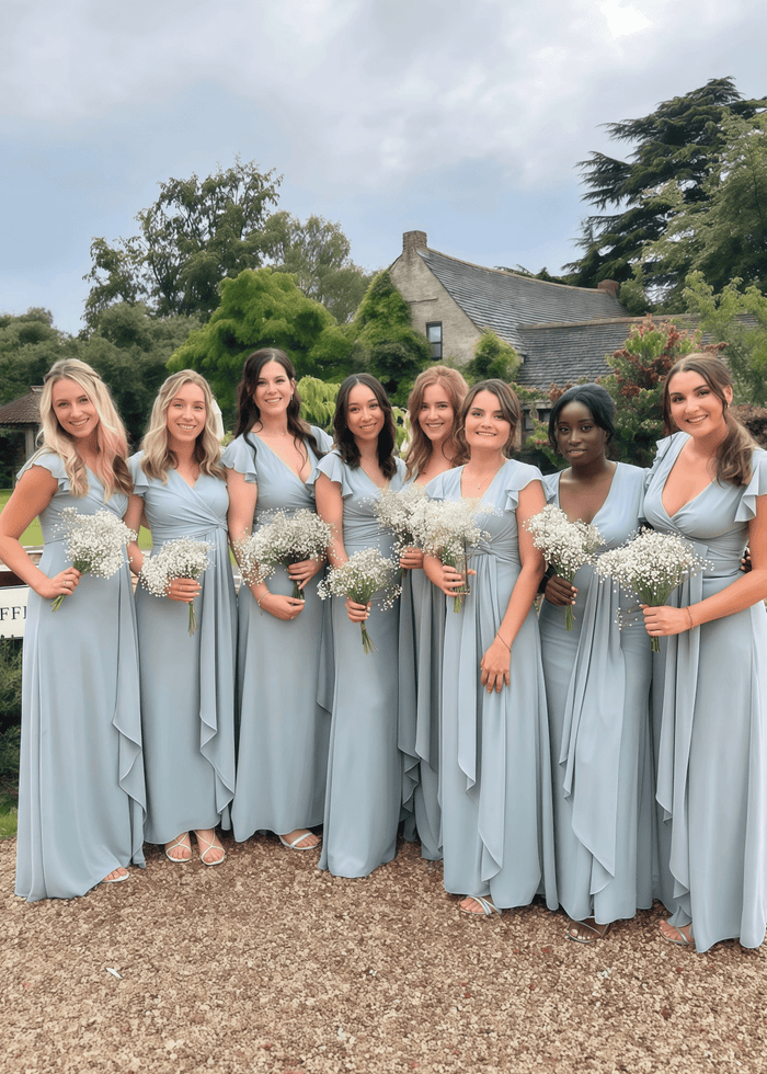 Selena | Sheath Column Surplice Slit Dusty Blue Chiffon Maxi Bridesmaid Dress - Price #price_variant_lowest# - Dusty Blue - PromDressClub
