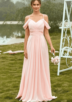 Setlla | A Line Corset Light Pink Chiffon Maxi Bridesmaid Dress - Price #price_variant_lowest# - Light Pink - PromDressClub