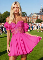 Sweetness Fuchsia Off the Shoulder Homecoming Dress for Unforgettable Prom Night - Fuchsia - PromDressClub