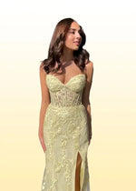 Edwina | Royal Blue Prom Dresses Long Mermaid Strapless Lace Corset with Slit - Yellow - PromDressClub