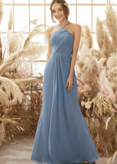 Vanessa | A Line Corset Grey Blue Chiffon Long Bridesmaid Dress - Price #price_variant_lowest# - Grey Blue - PromDressClub