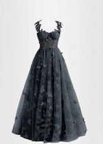 Verna |Lilac Prom Dresses Long A - line Lace Slit Corset with 3D Butterfly - Navy Blue - PromDressClub