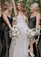 Wendy | Boho Sheath Rust Silk Satin Maxi Bridesmaid Dress with Spaghetti Straps - Price #price_variant_lowest# - Black - PromDressClub