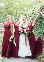 Winni | Exquisite Lace Embroidered Burgundy Tulle Maxi Bridesmaid Dress with Round Neck - Price #price_variant_lowest# - Burgundy - PromDressClub