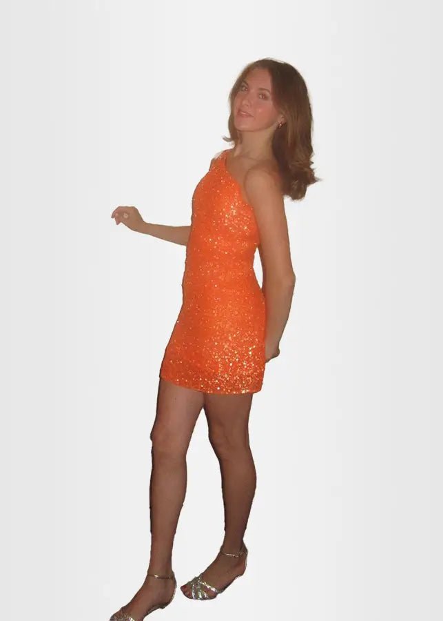 Modesty |Bodycon Stunning One Shoulder White Sequin Mini Dress - Pink - PromDressClub