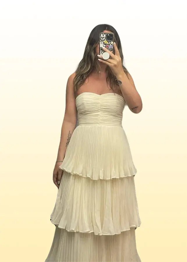 Judith | Green Prom Dress Long A Line Strapless Multi - Layer with Ruffle - Yellow - PromDressClub