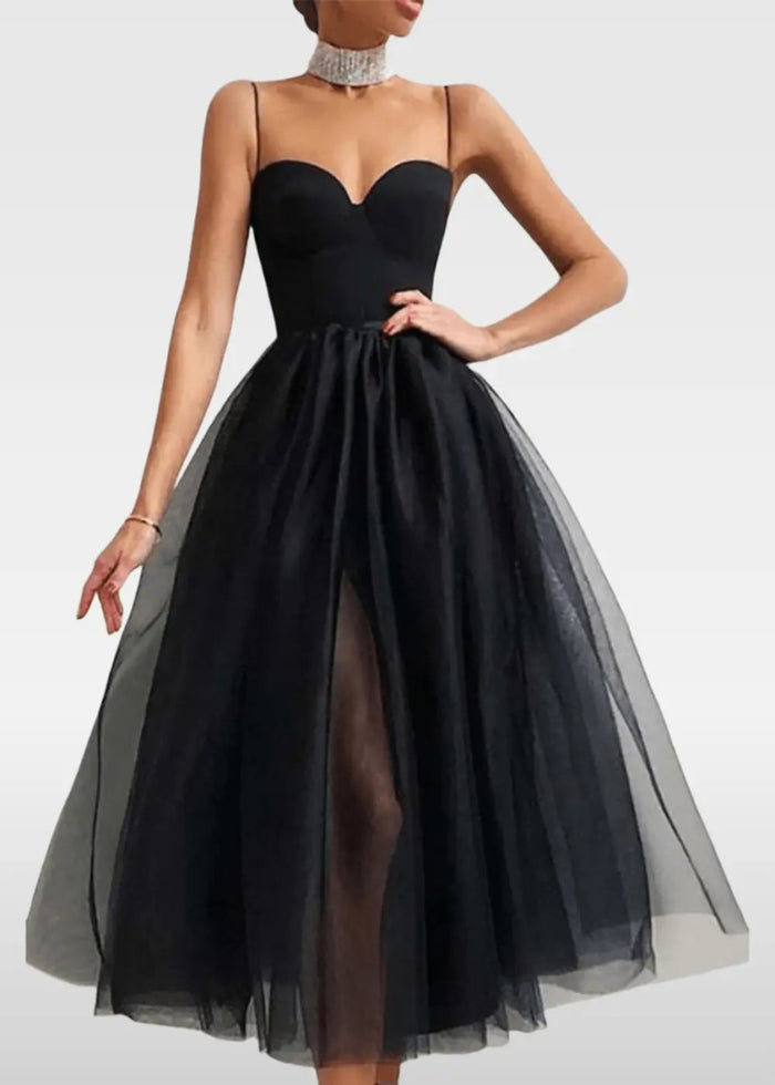 Wallis | Black and Rose Gold Tulle A Line Short Prom Dress - Black - PromDressClub