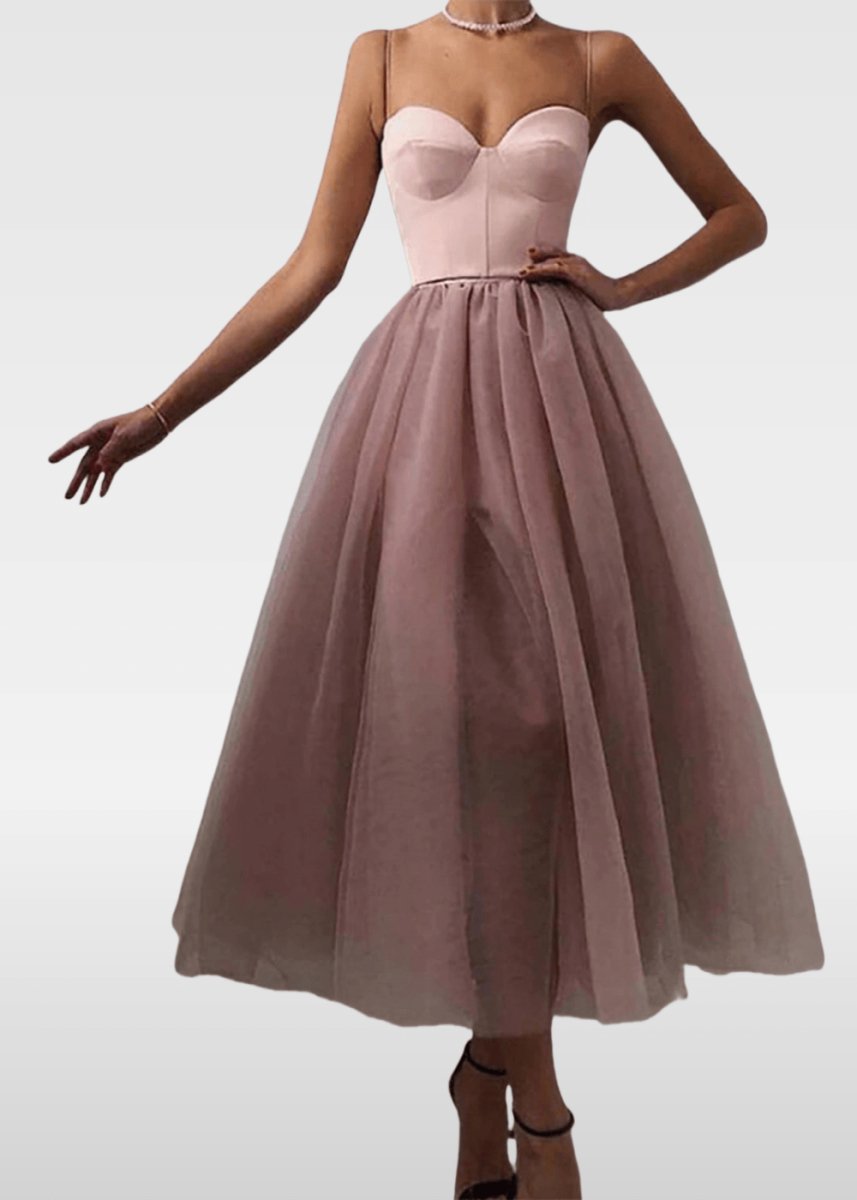 Wallis | Black and Rose Gold Tulle A Line Short Prom Dress - Rose Gold - PromDressClub