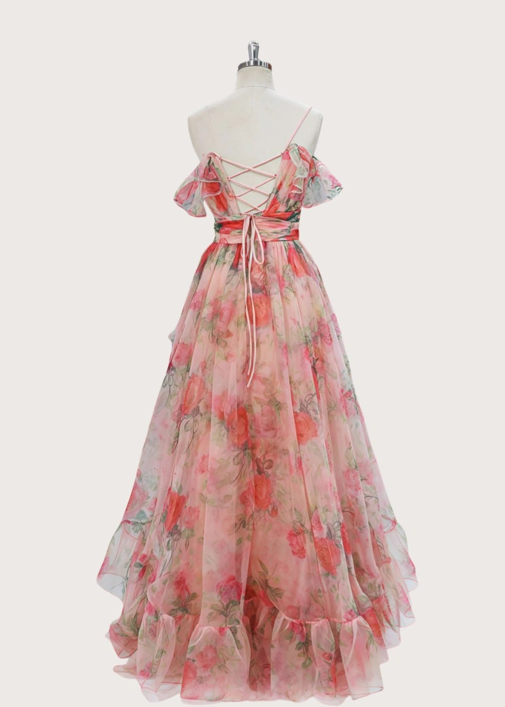 Alexandra | A Line Light Pink Floral High Low Formal Dress - Light Pink Floral - PromDressClub