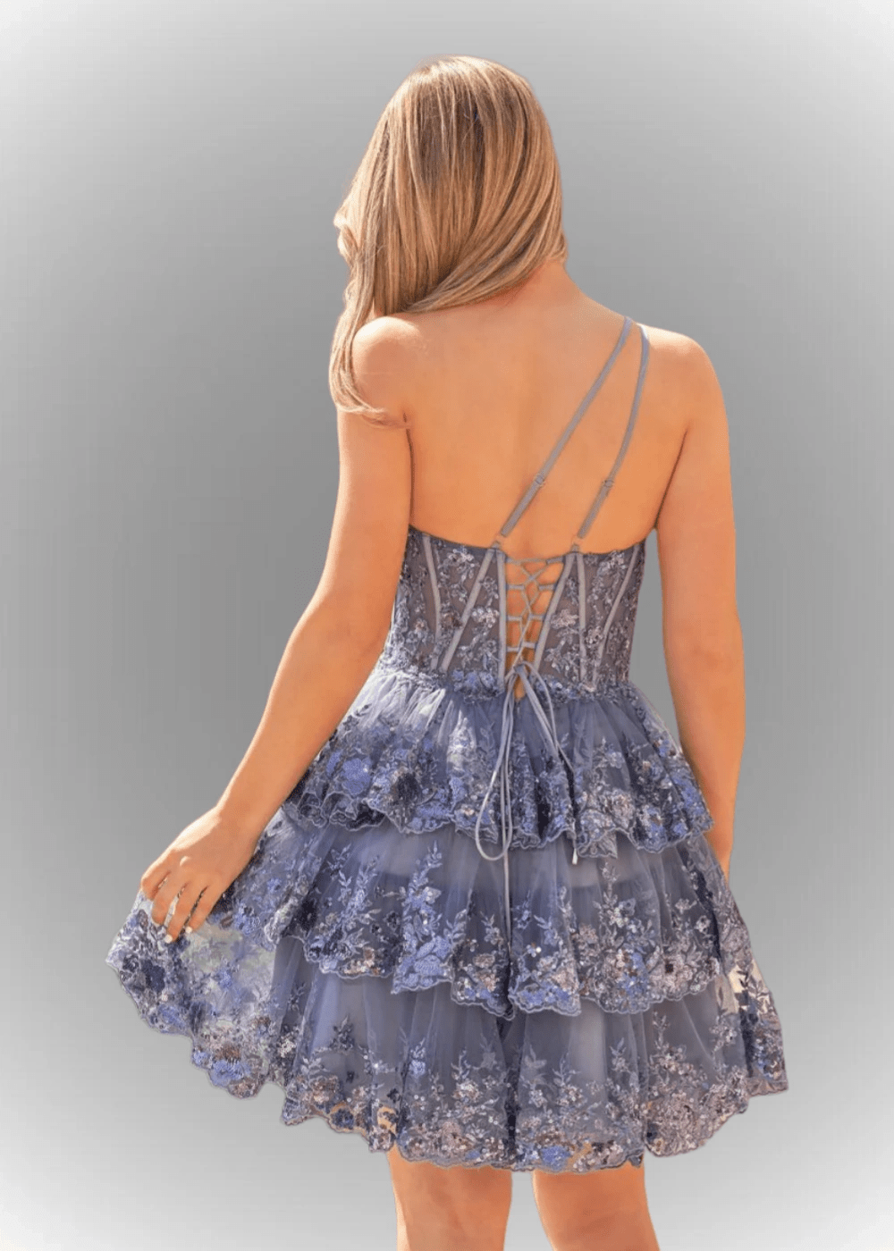 Agatha | A Line Balck One Shoulder Black Sequin Homecoming Dress with Ruffles - Royal Blue - PromDressClub