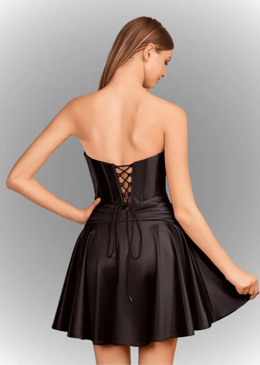 Alana | A Line Fuchsia Satin Strapless Ruched Homecoming Dress with Keyhole - Black - PromDressClub