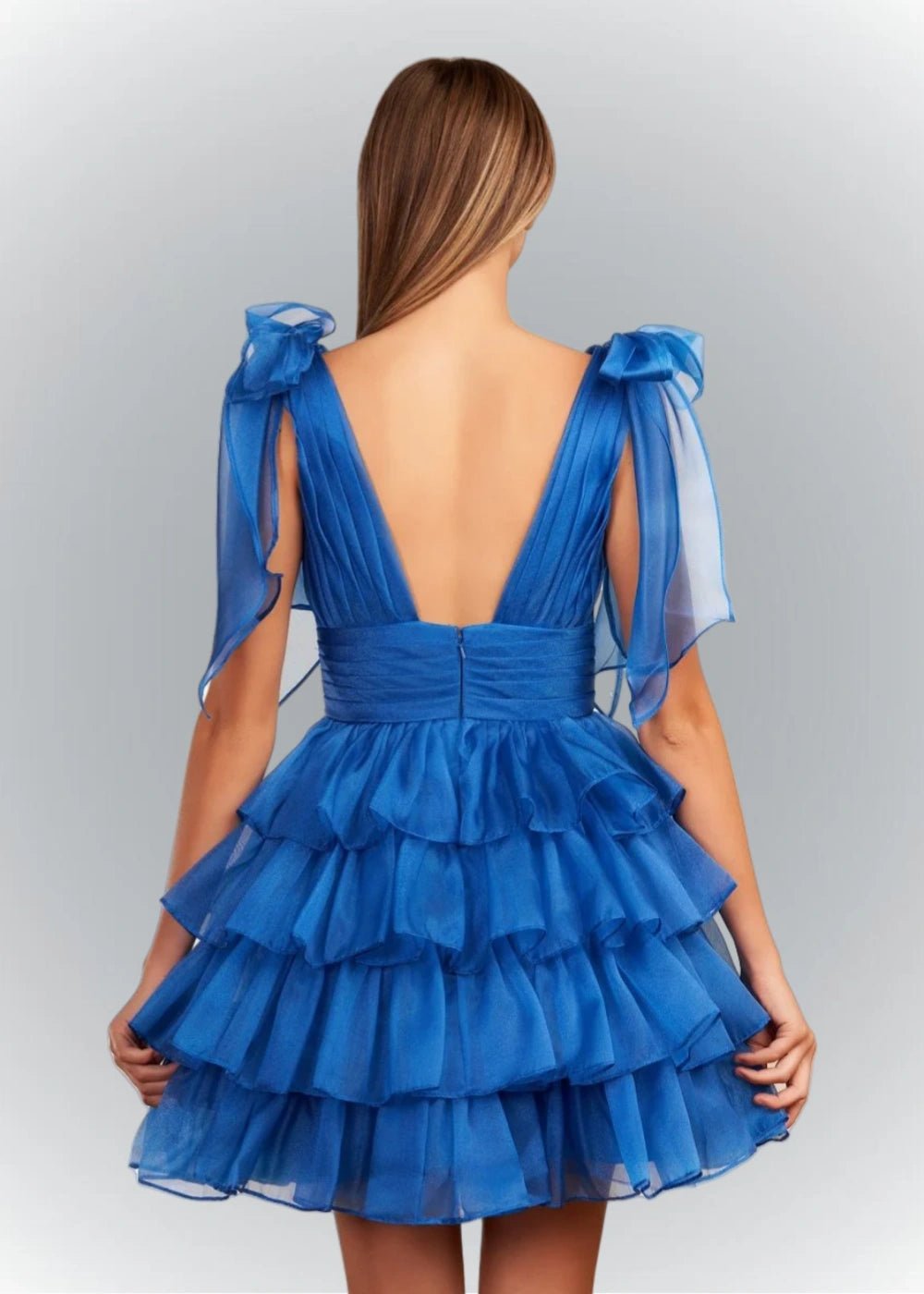 Alessia | Sexy A Line Royal Blue Tiered Ruffle Homecoming Dress with Bow - Royal Blue - PromDressClub