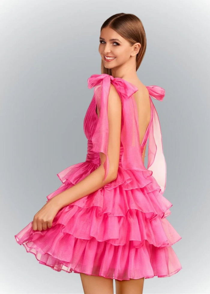 Alessia | Sexy A Line Royal Blue Tiered Ruffle Homecoming Dress with Bow - Royal Blue - PromDressClub