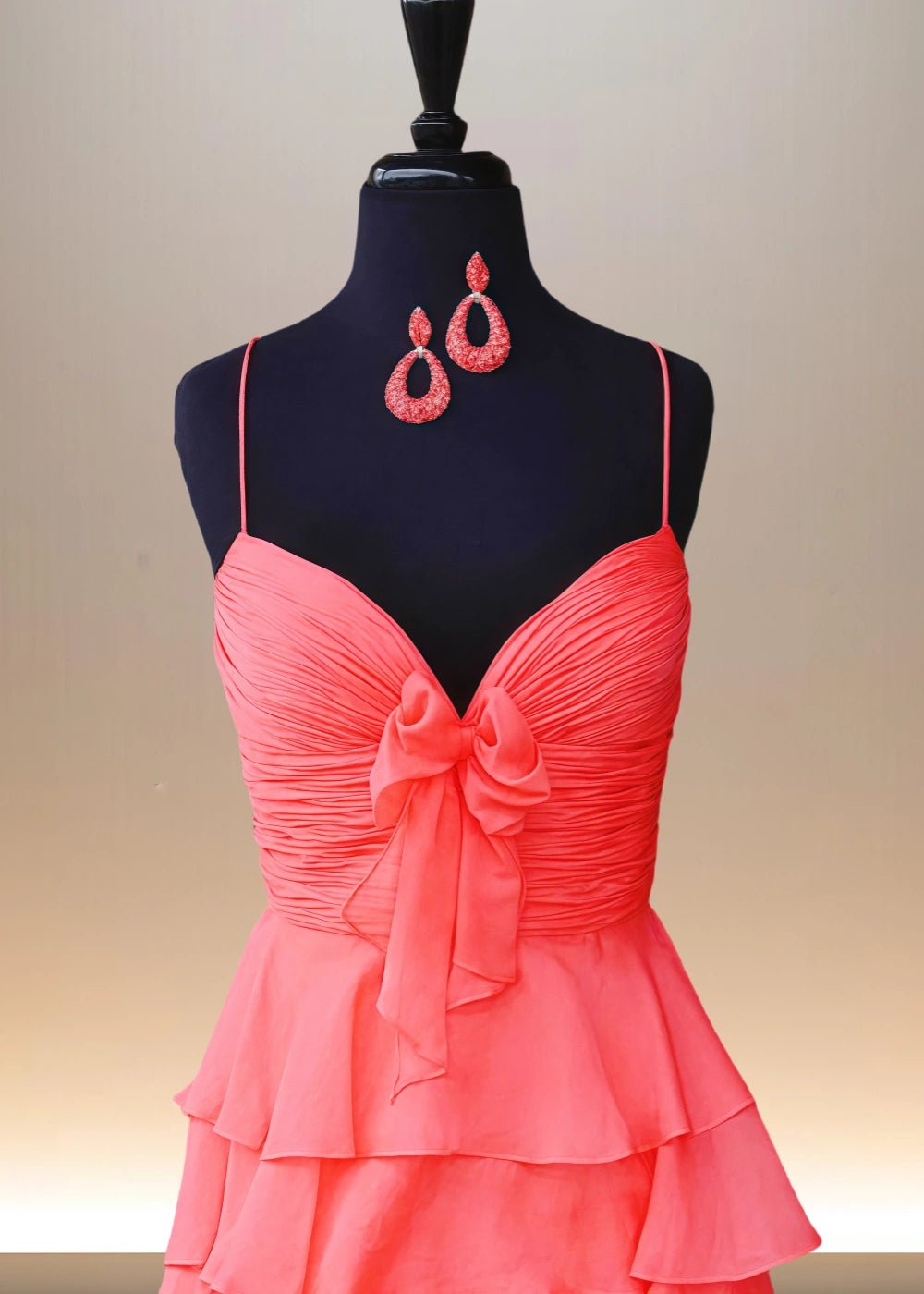 Alexandra | Yellow Spaghetti Strap Corset Maxi Dress Formal for Ruffles - Coral - PromDressClub