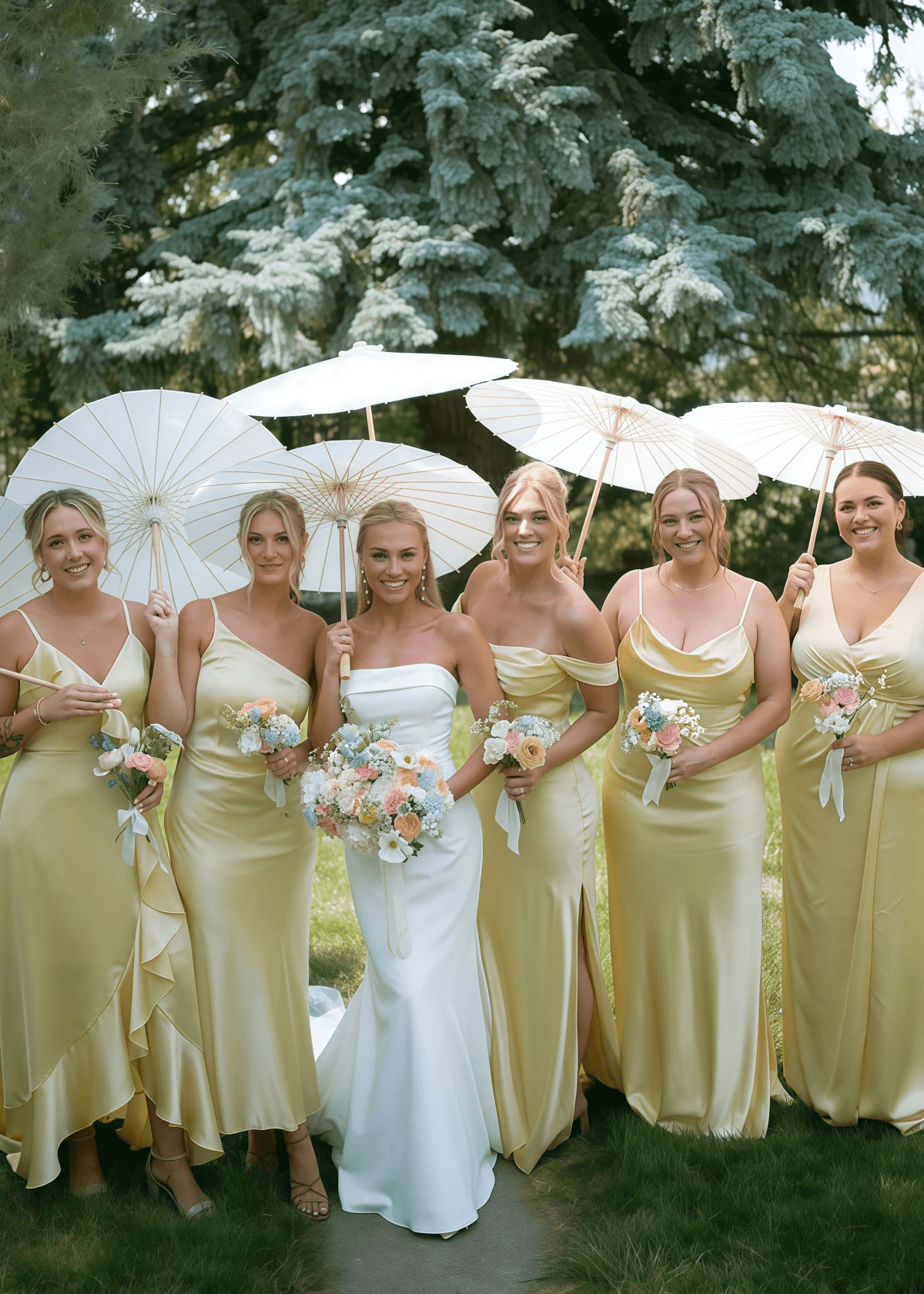 Alice | Simple Sheath Silk Satin Pale Yellow Maxi Bridesmaid Dress with Slit and Ruffles - Price #price_variant_lowest# - Pale Yellow - PromDressClub