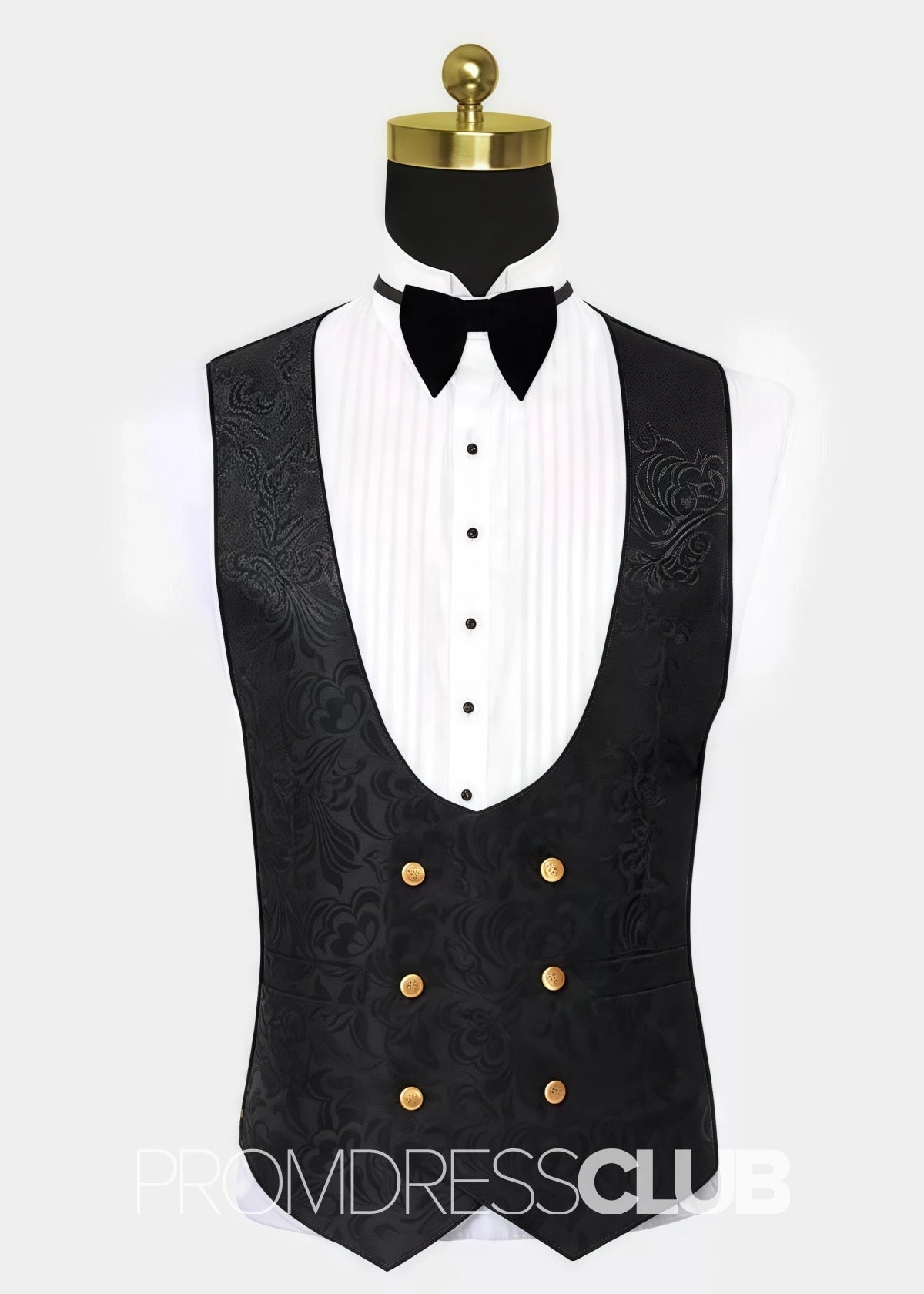 Allen |Black Prom Suits for Men With Jacquard Tuxedo with Gold Shawl Lapel | Three Pieces Men Suits - Price #price_variant_lowest# - 34 - PromDressClub