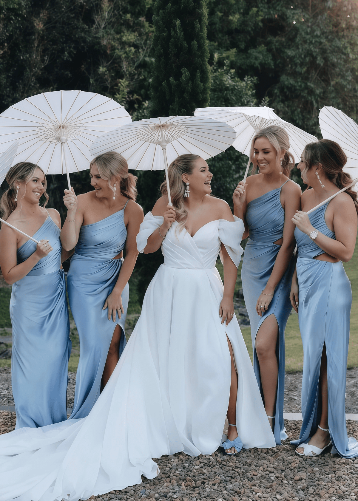 Ann | Sheath Pleated Cutout Fitted Light Pink Satin Maxi Bridesmaid Dress with Slit and One Shoulder - Price #price_variant_lowest# - Light Blue - PromDressClub