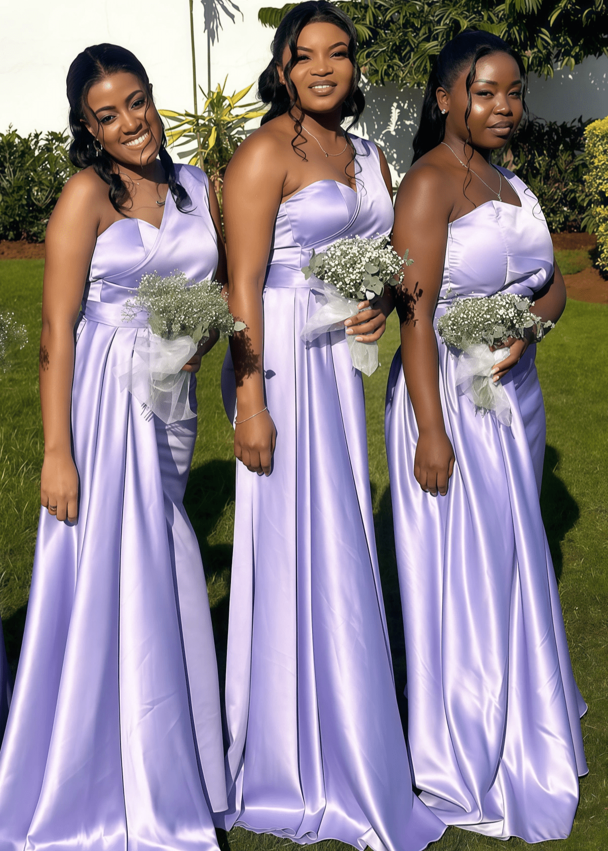 Annabelle | Mermaid Belt Stretch Lavender Satin Maxi Bridesmaid Dress with One Shoulder - Price #price_variant_lowest# - Lavender - PromDressClub