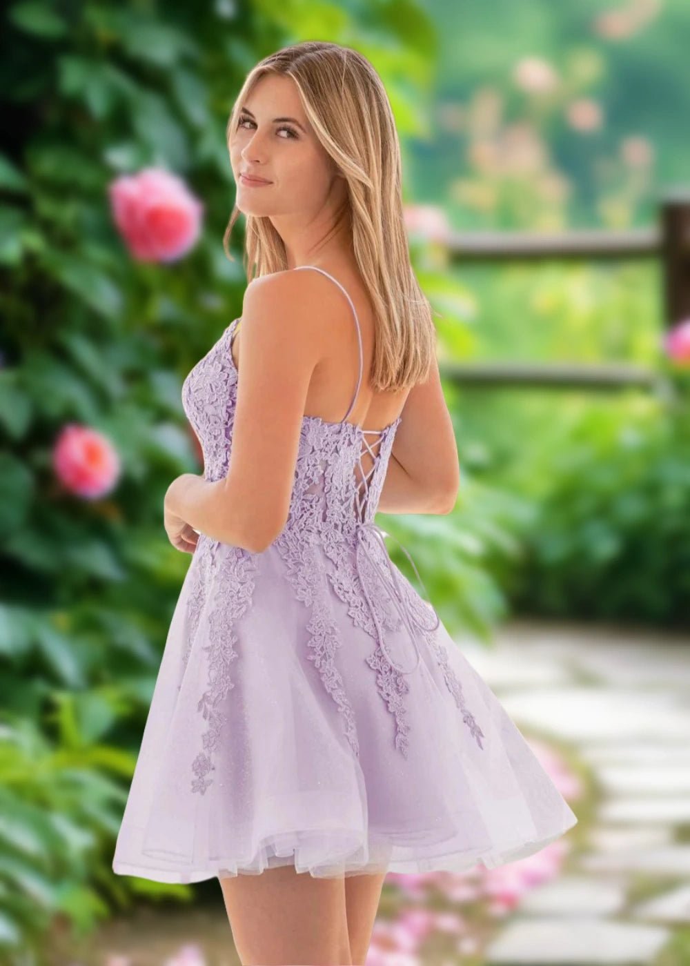 Ariana | Light Blue Lace Corset A Line Short Homecoming Dress - Light Blue - PromDressClub