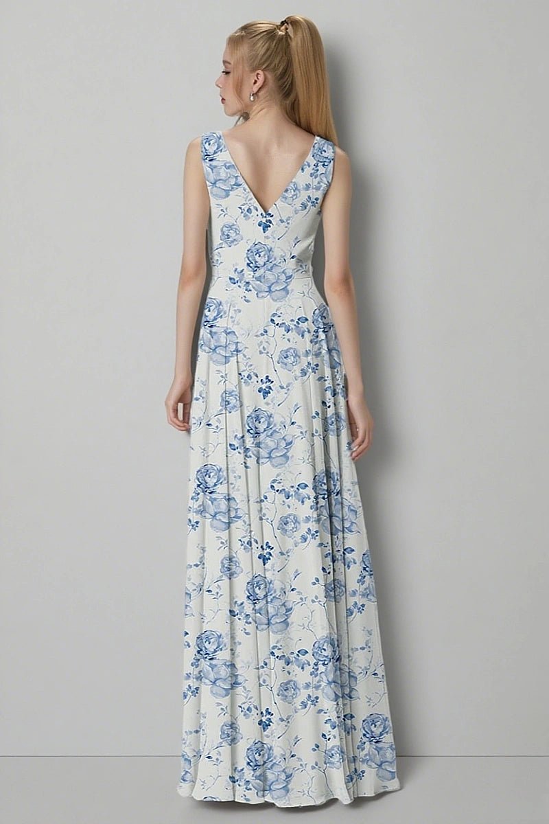 Astounding Aura Blue Floral Bridesmaid Dress: Flattering & Comfortable Wedding Wear - Blue Floral - PromDressClub