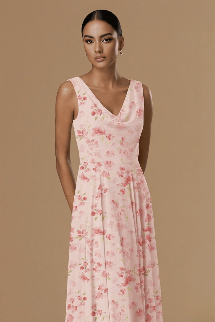 Astounding Aura Floral Pink Bridesmaid Dresses for Timeless Events - Pink Floral - PromDressClub