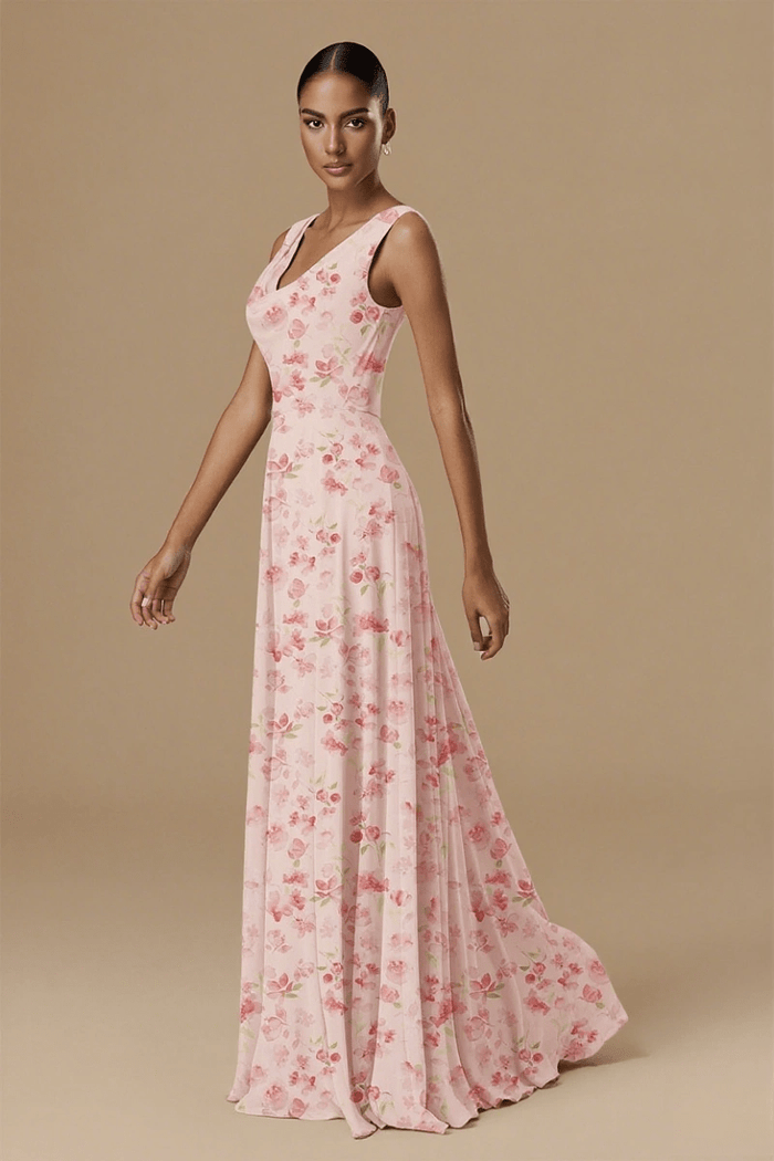 Astounding Aura Floral Pink Bridesmaid Dresses for Timeless Events - Pink Floral - PromDressClub