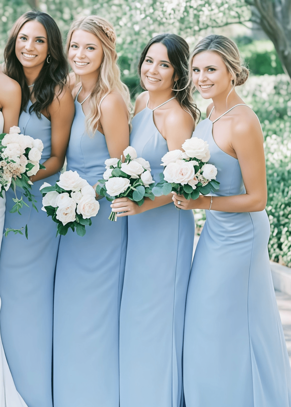 Astrid | Chic Sheath Stretch Modest Light Blue Satin Maxi Bridesmaid Dress with Halter and Backless - Price #price_variant_lowest# - Light Blue - PromDressClub