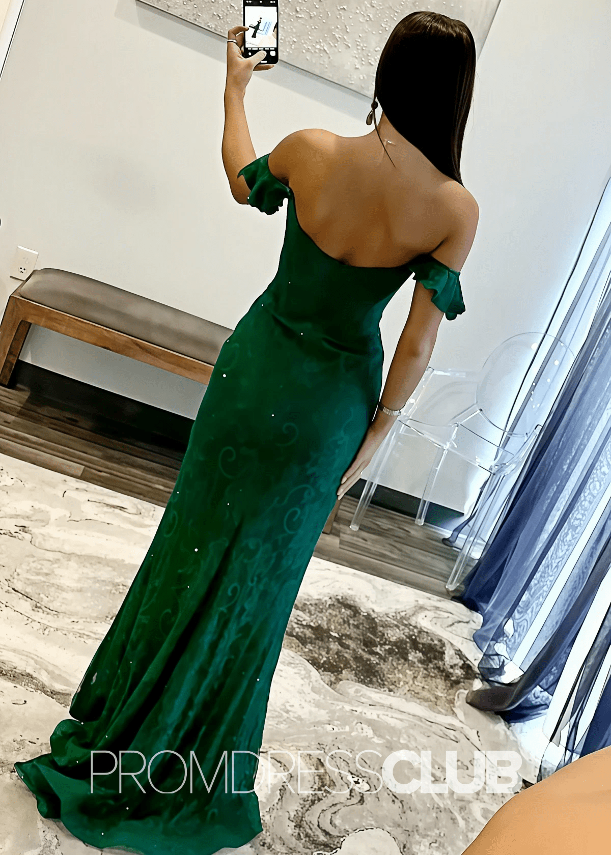 Astrid |Dark Green Prom Dress Long Mermaid Sequin Off The Shoulder Sweep Train - Price #price_variant_lowest# - Dark Green - PromDressClub