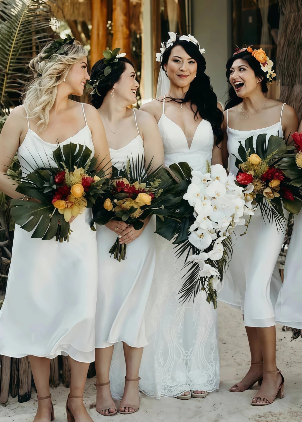 Athena | Sexy Sheath Spaghetti Straps White Chiffon Midi Bridesmaid Dress - Price #price_variant_lowest# - White - PromDressClub