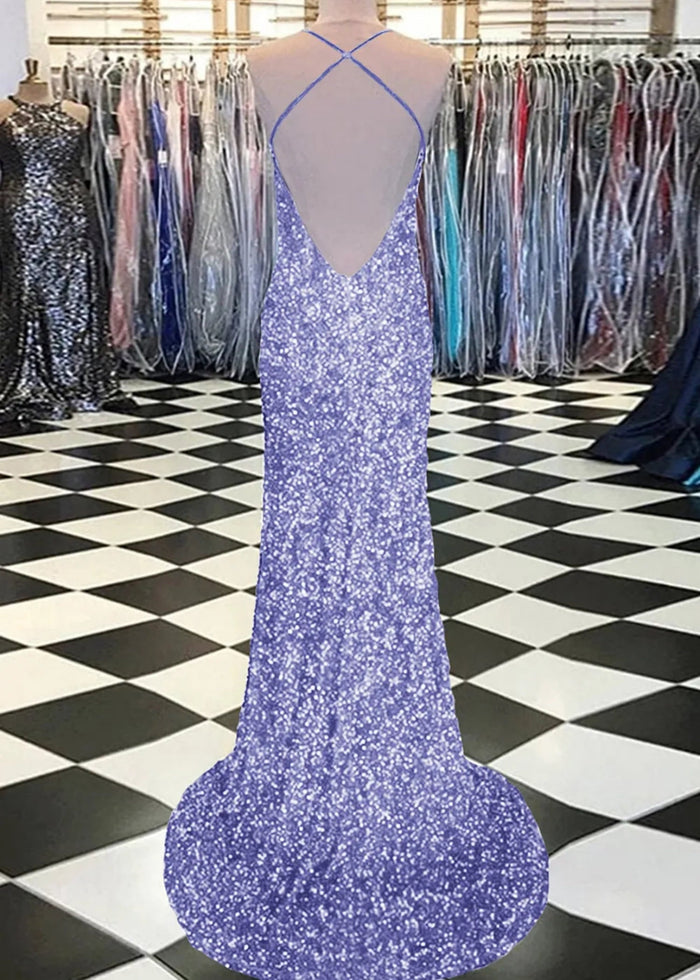Aurora | Mermaid Long Royal Blue Prom Dress With Sequin Slit - Lavender - PromDressClub