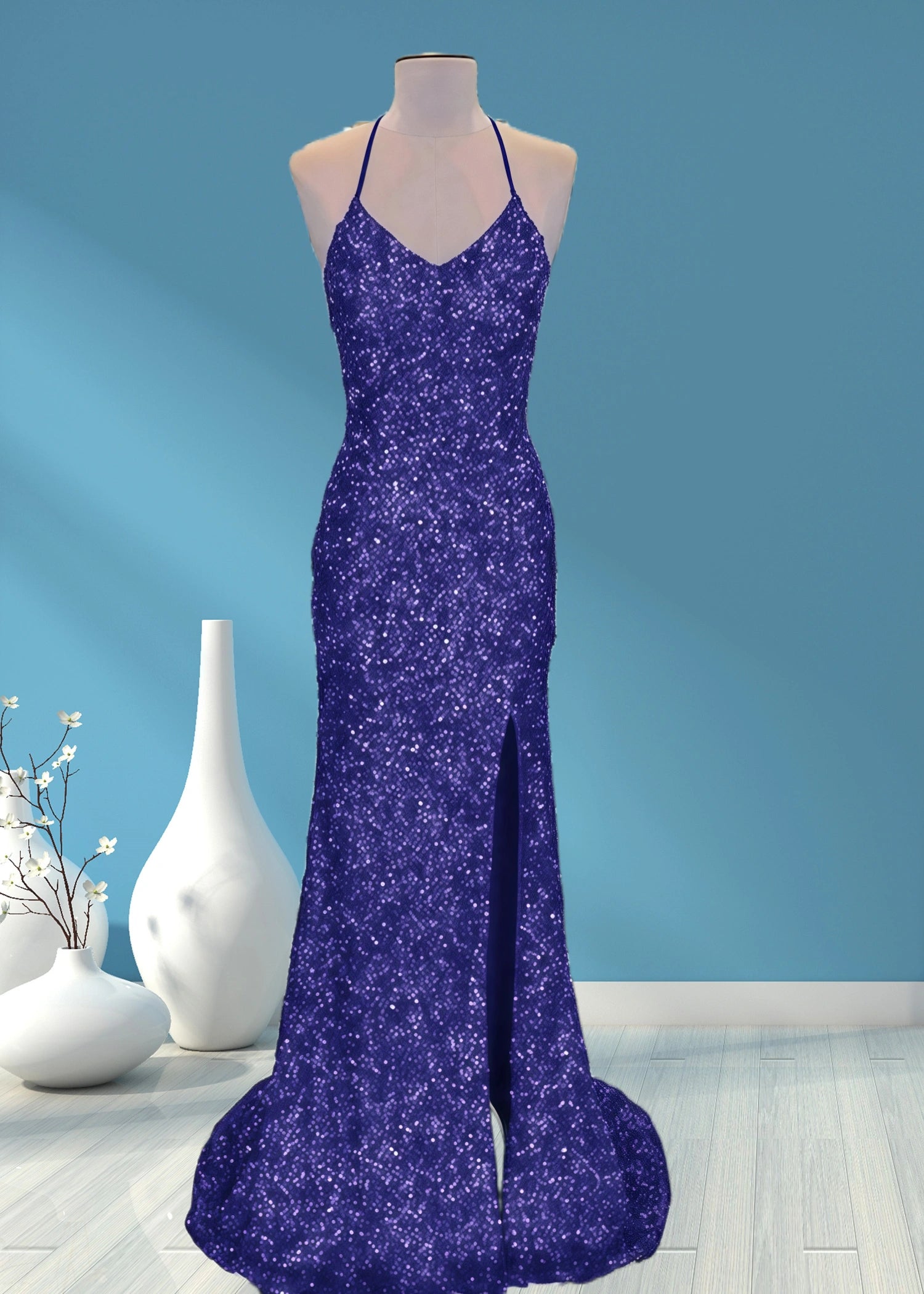 Aurora | Mermaid Long Royal Blue Prom Dress With Sequin Slit - Orchid - PromDressClub
