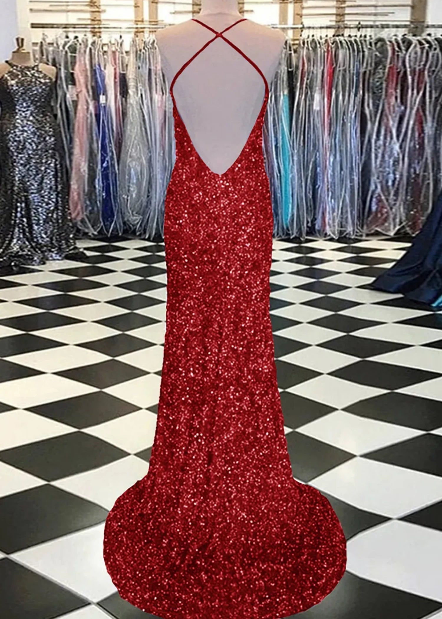 Aurora | Mermaid Long Royal Blue Prom Dress With Sequin Slit - Red - PromDressClub