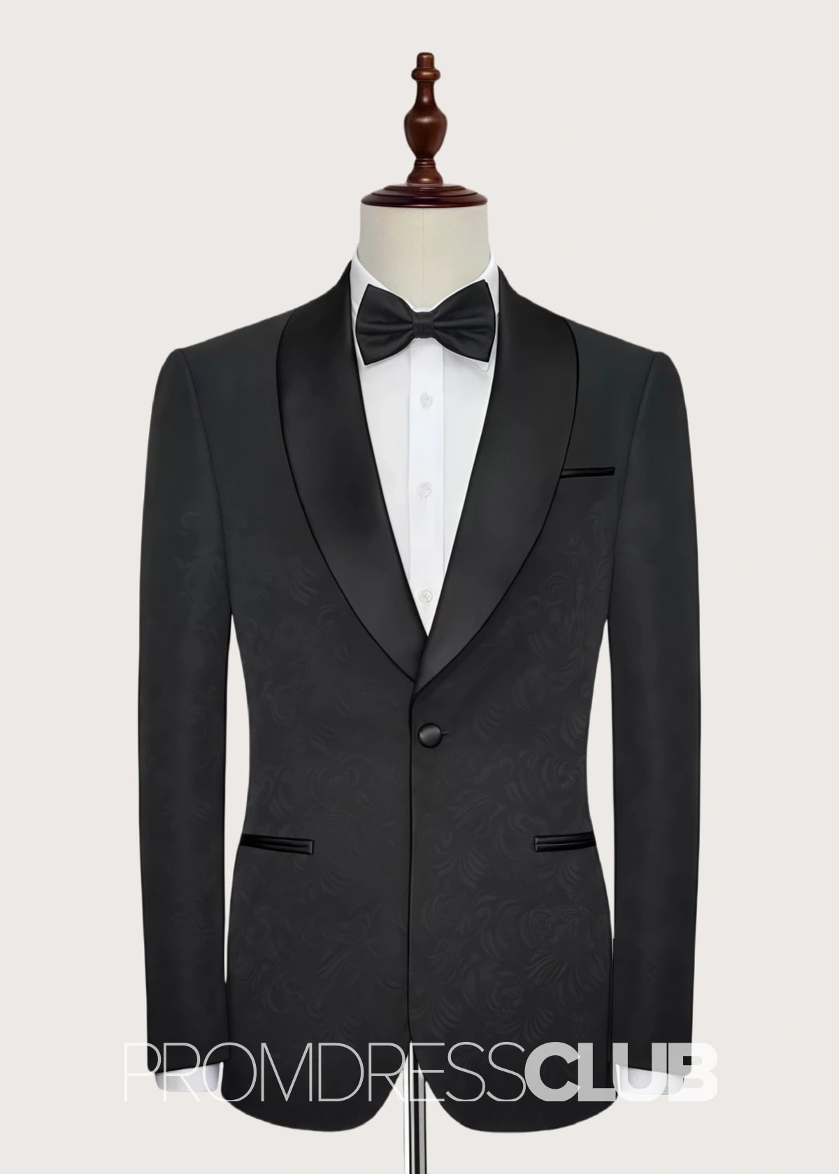 Austin |Classic Black Prom Suits For Men With Jacquard Shawl Lapel Silk One Button | Two Pieces Bespoke Wedding Groom Suits - Price #price_variant_lowest# - 34 - PromDressClub