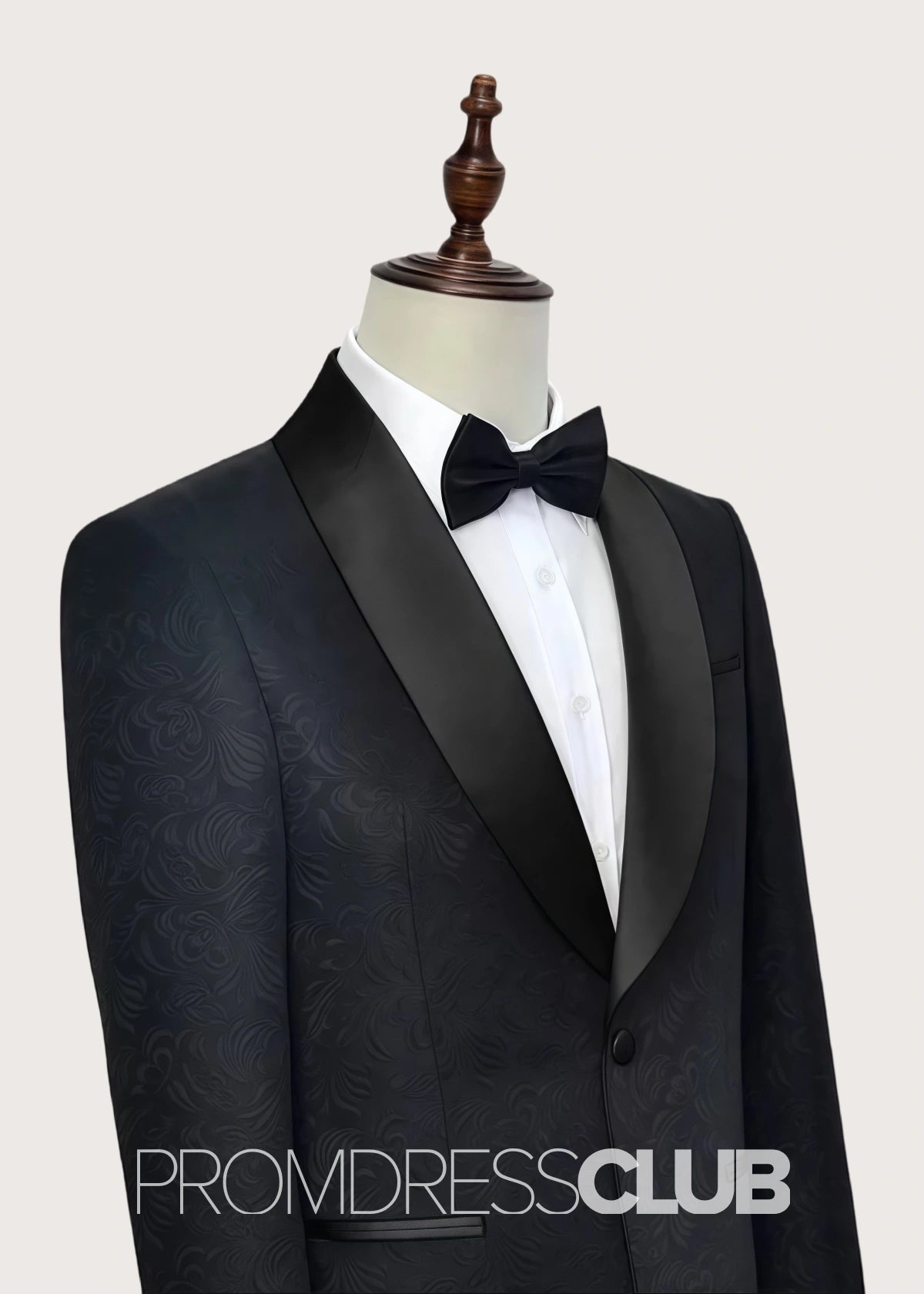 Austin |Classic Black Prom Suits For Men With Jacquard Shawl Lapel Silk One Button | Two Pieces Bespoke Wedding Groom Suits - Price #price_variant_lowest# - 34 - PromDressClub
