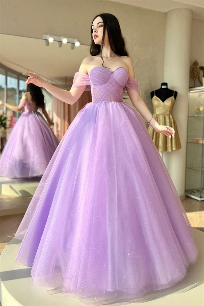 Audrey | Ball Gown/Princess Lavender Off the Shoulder Prom Dress - Lavender - PromDressClub