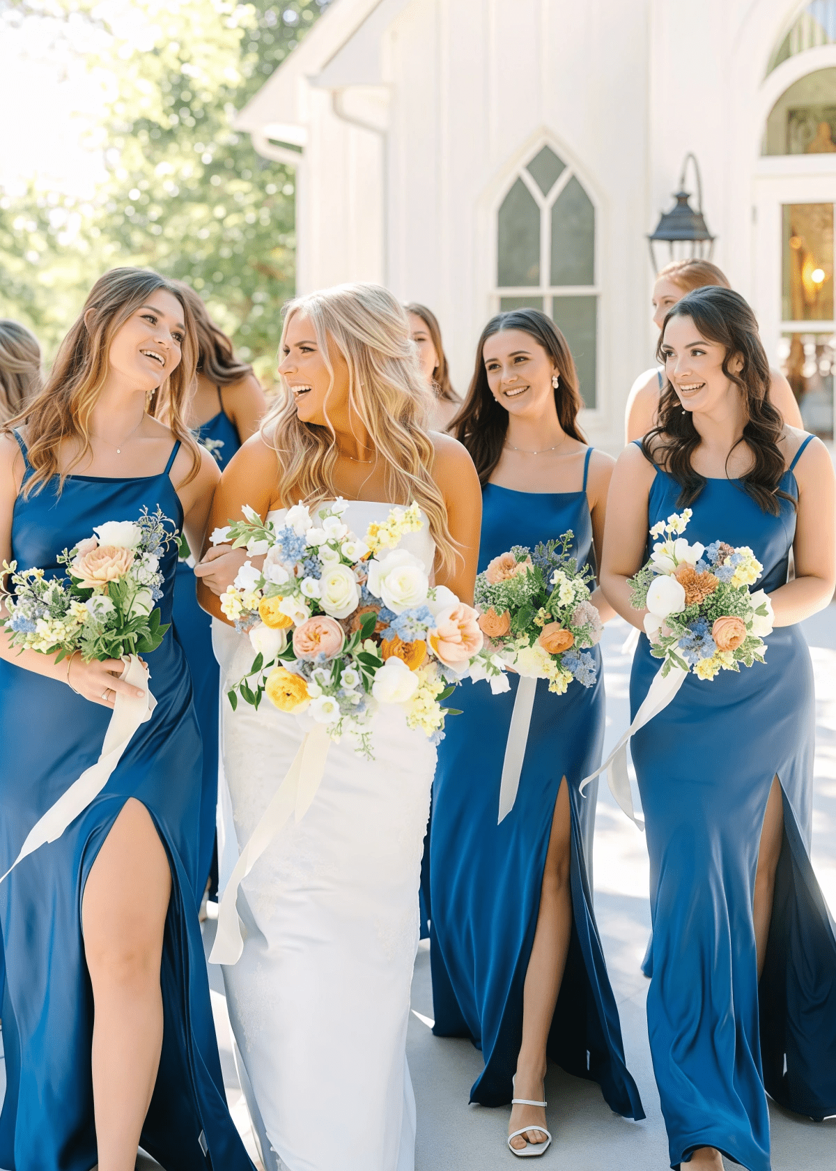 Beatrice | Heavenly Hues Sheath Bows Back Ink Blue Satin Maxi Bridesmaid Dress with Slit and Spaghetti Straps - Price #price_variant_lowest# - Ink Blue - PromDressClub