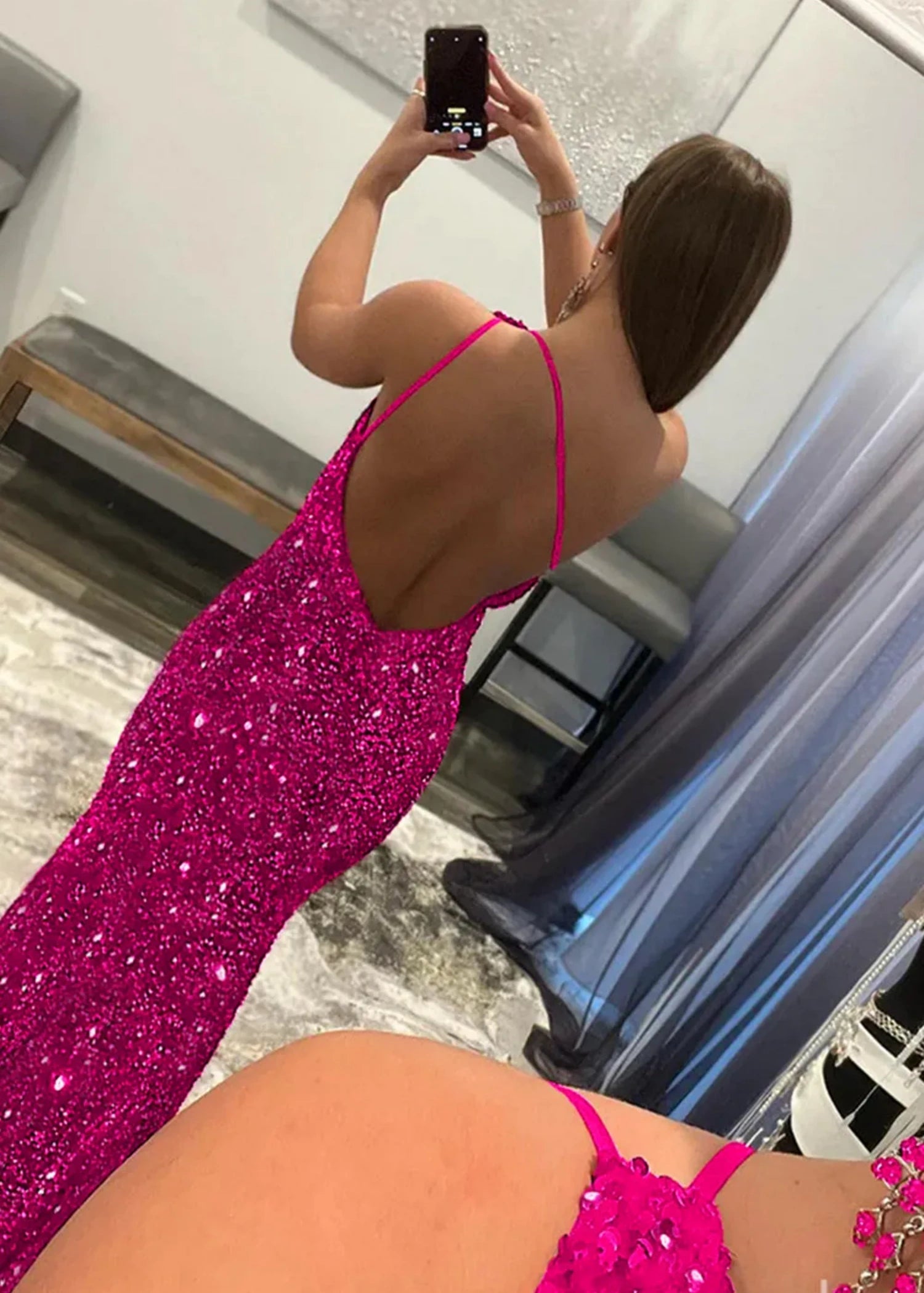 Bernice | Mermaid Long Pink Prom Dresses With Sequins One Shoulder - Hot Pink - PromDressClub
