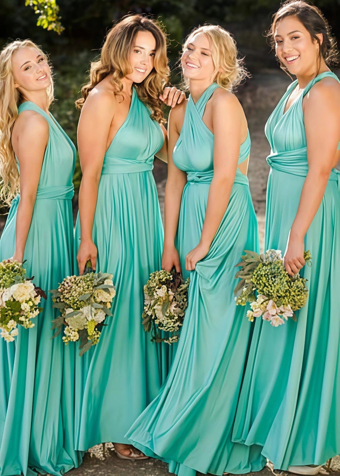 Bertha | A - Line Backless Infinity Green Chiffon Maxi Bridesmaid Dress with Sleeveless - Price #price_variant_lowest# - Green - PromDressClub