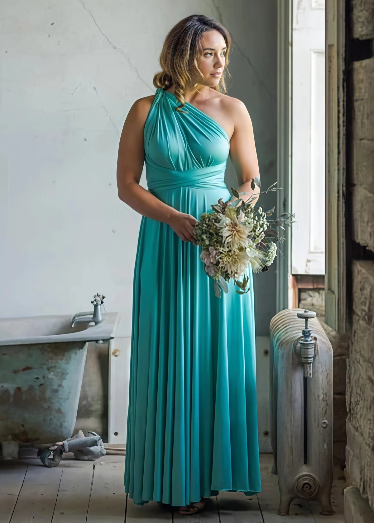 Bertha | A - Line Backless Infinity Green Chiffon Maxi Bridesmaid Dress with Sleeveless - Price #price_variant_lowest# - Green - PromDressClub