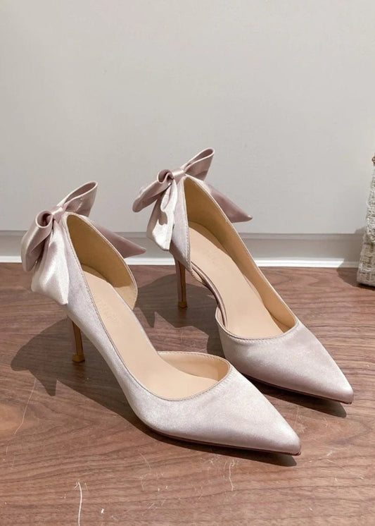 Blush Pink and White Stiletto Satin Bow Heels with Captivating for Every Elegant Affair - Blush - PromDressClub 1000