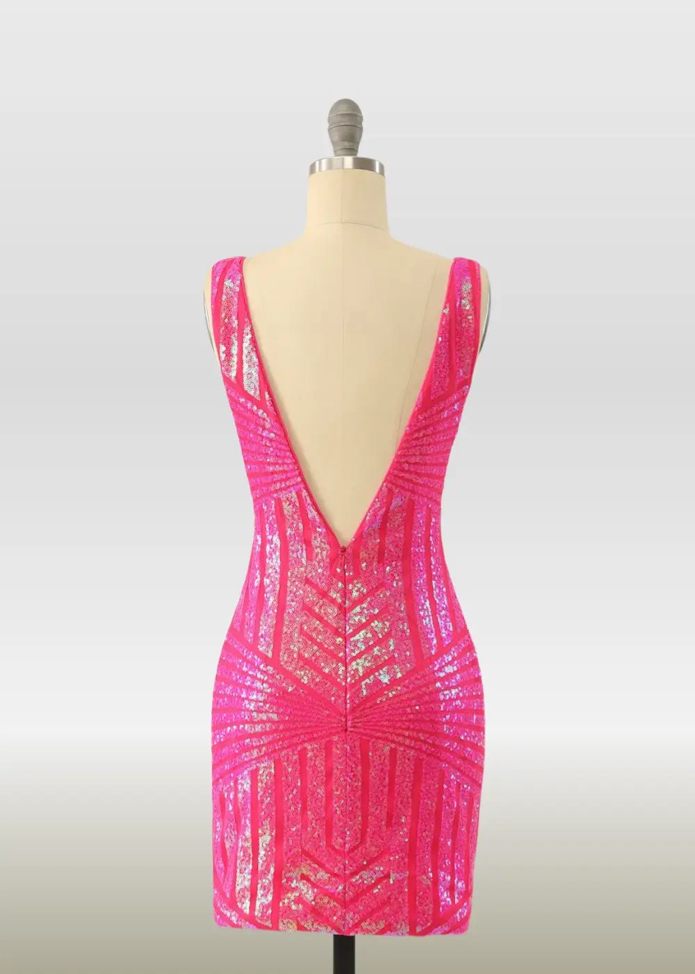 Olive |Bodycon Fuchsia Open Back V - Neck Tight Corset Dress Short Homecoming Dress with Sequins - Fuchsia - PromDressClub