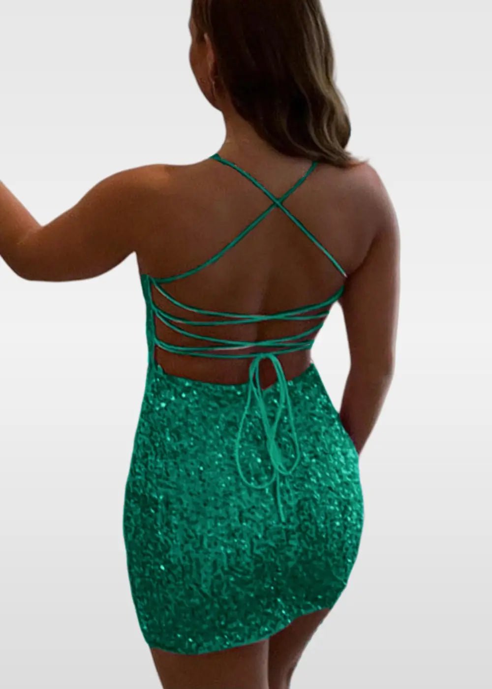 Queena |Bodycon Square Pink Short Homecoming Dresses with Sequined - Green - PromDressClub